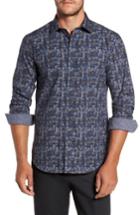 Men's Bugatchi Trim Fit Brushstroke Print Sport Shirt - Blue
