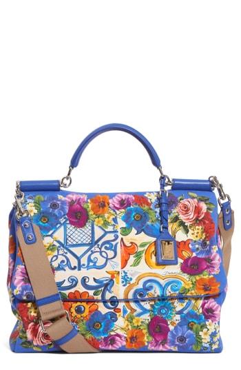 Dolce & Gabbana Large Sicily Maiolica Print Canvas Satchel - Blue