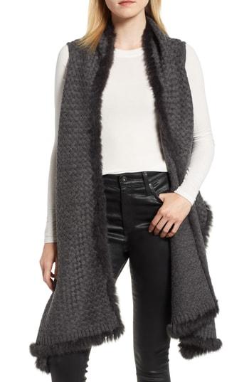 Women's La Fiorentina Wool Vest With Genuine Rabbit Fur Trim, Size - Grey