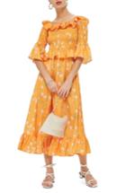 Women's Topshop Shirred Ruffle Midi Dress Us (fits Like 0) - Orange