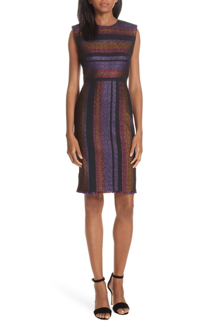 Women's Dvf Metallic Stripe Sheath Dress