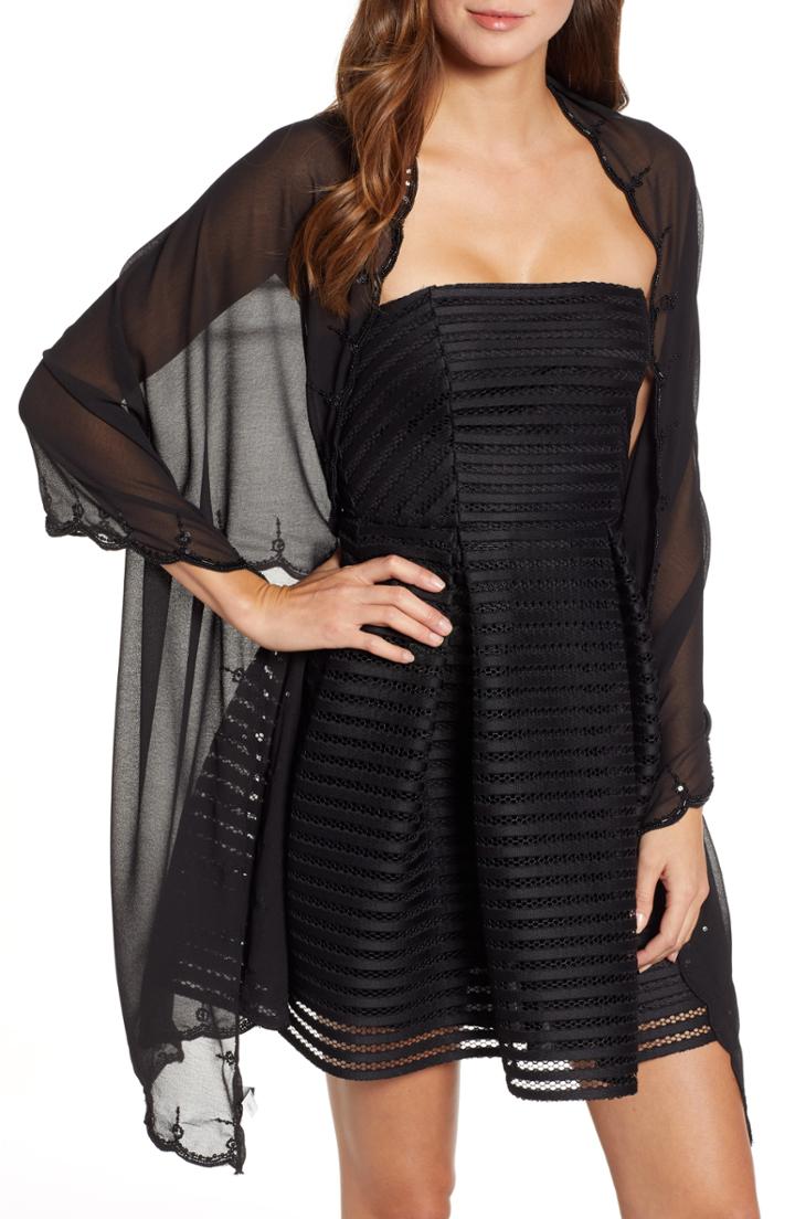 Women's Echo Scallop Edge Embellished Wrap, Size - Black