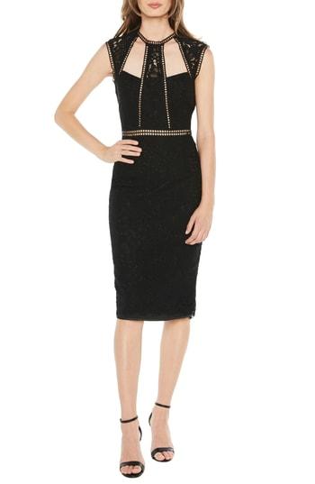 Women's Bardot Splice Panel Lace Cocktail Dress - Black