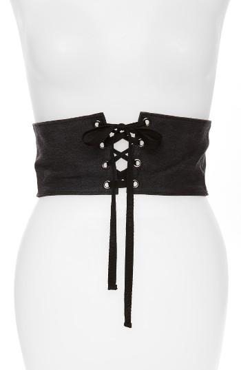 Women's Topshop Washed Denim Corset Belt - Mid Denim