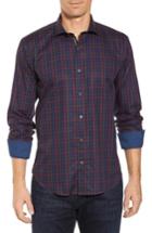 Men's Bugatchi Shaped Fit Herringbone Plaid Sport Shirt - Purple