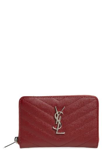 Women's Saint Laurent Small Grained Leather Zip Around Wallet - White
