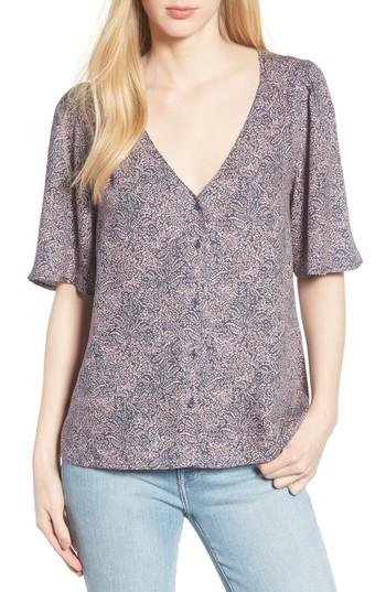 Women's Hinge Button Front V-neck Top, Size - Blue