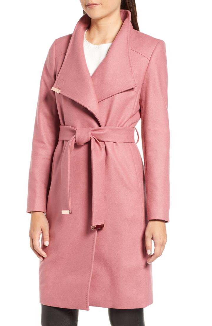 Women's Ted Baker London Wool Blend Long Wrap Coat - Coral