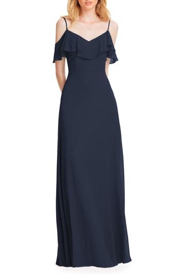 Women's #levkoff Ruffle Shoulder Chiffon Gown - Blue