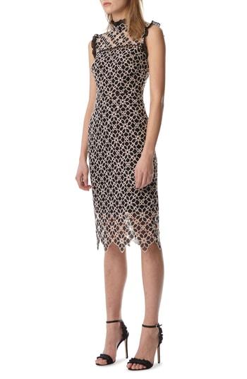 Women's Ml Monique Lhuillier Two Tone Lace Sheath Dress - Black