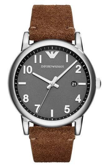 Men's Emporio Armani Suede Strap Watch, 43mm