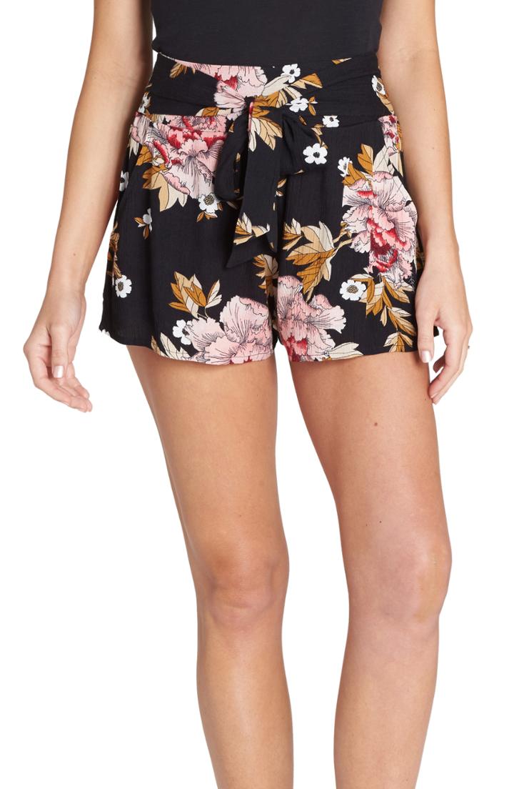 Women's Billabong Born To Ride Floral Print Shorts - Black
