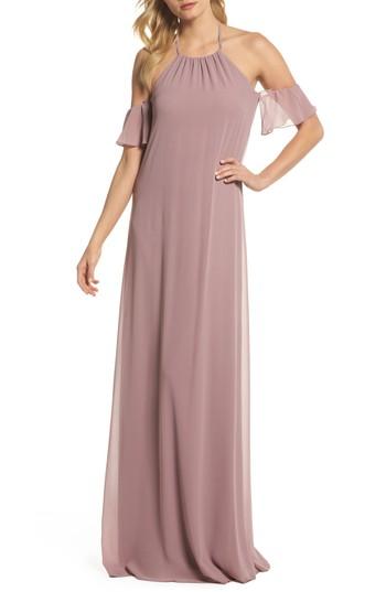 Women's Nouvelle Amsale Ruffle Sleeve Halter Gown - Purple