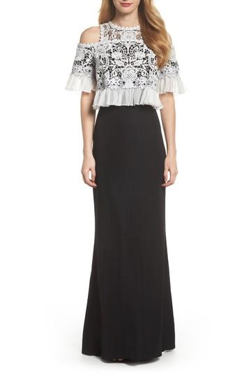 Women's Tadashi Shoji Crochet Bodice Gown - Black