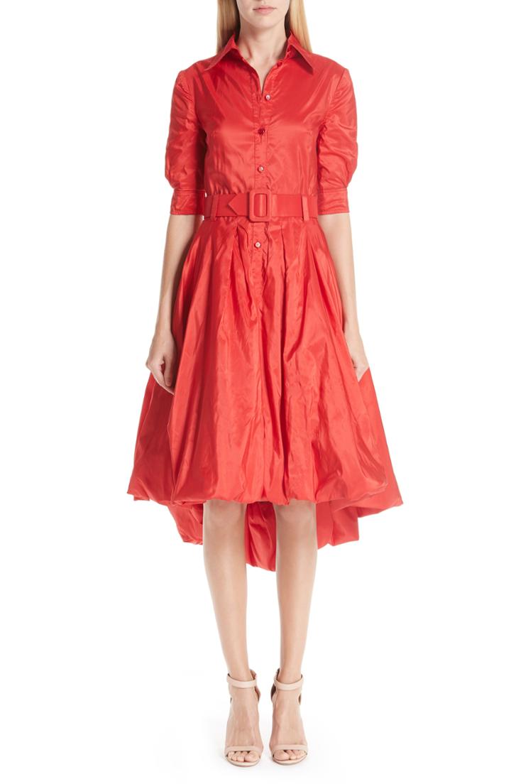 Women's Oscar De La Renta Bubble Hem Silk Dress - Red