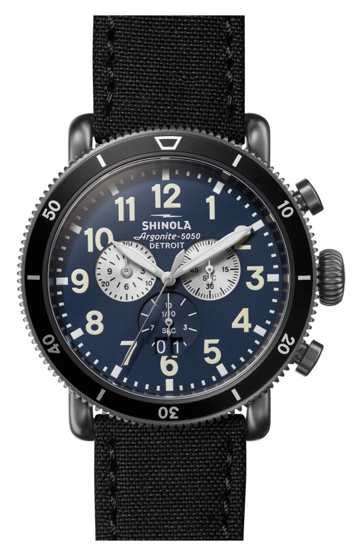 Men's Shinola The Runwell Sport Chronograph Leather Strap Watch, 48mm