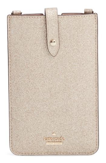 Women's Kate Spade New York Glitter Leather Iphone Crossbody Case - Metallic