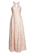 Women's Morgan & Co. Keyhole Neck Embroidered Ballgown /2 - Pink