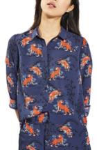 Petite Women's Topshop Tiger Print Shirt P Us (fits Like 00p) - Blue