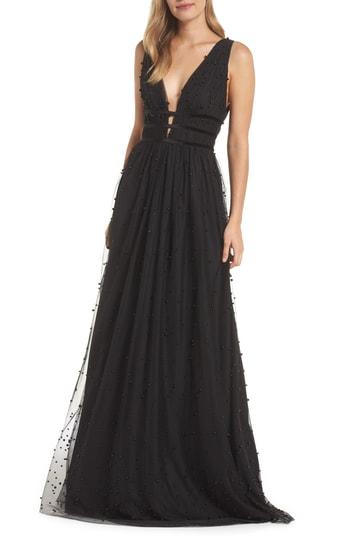 Women's Ml Monique Lhuillier Beaded Mesh Gown - Black