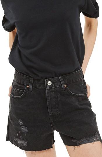 Women's Topshop Ashley Ripped Denim Boyfriend Shorts Us (fits Like 0) - Black