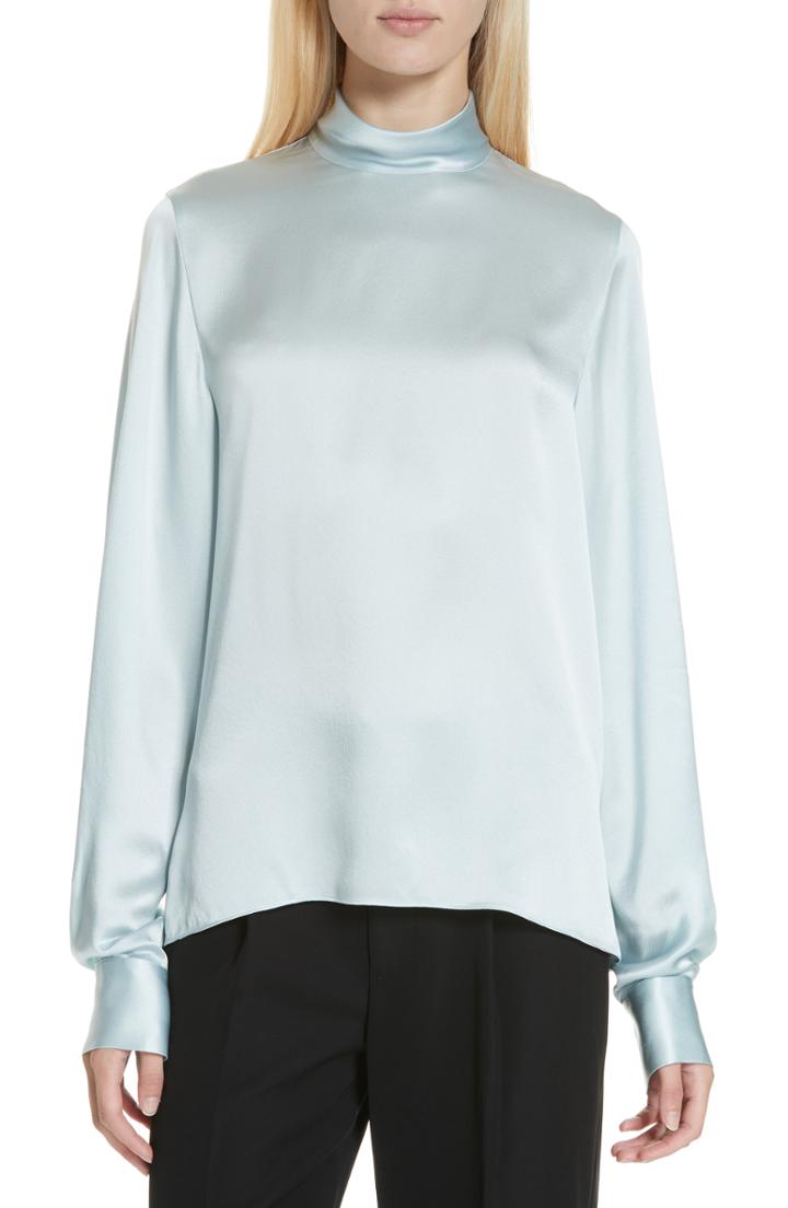 Women's Vince High Neck Silk Blouse - Blue