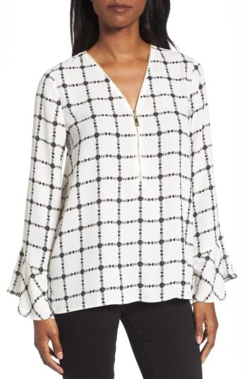 Women's Chaus Terrace Plaid Zip Front Blouse - White