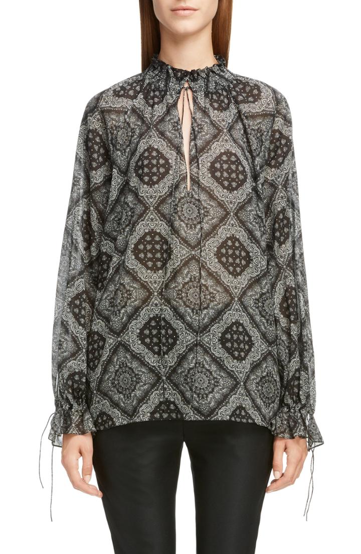 Women's Saint Laurent Bandana Print Tie Detail Blouse Us / 38 Fr - Black