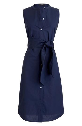 Women's J.crew Sleeveless Cotton Poplin Shirtdress, Size - Blue