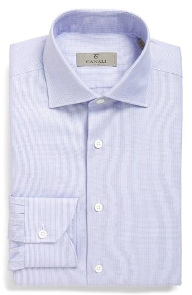 Men's Canali Trim Fit Stripe Dress Shirt - Blue