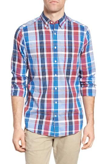 Men's Gant Madras Plaid Fitted Sport Shirt - Blue