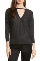 Women's Milly Metallic Knit Choker Neck Sweater, Size - Black