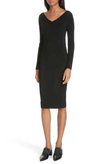 Women's Vince Ribbed V-neck Dress - Black