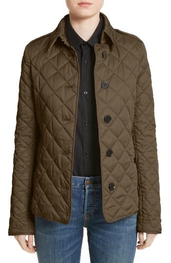 Women's Burberry Frankby Quilted Jacket, Size - Green