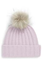 Women's Halogen X Atlantic-pacific Cashmere Beanie With Faux Fur Pom - Purple