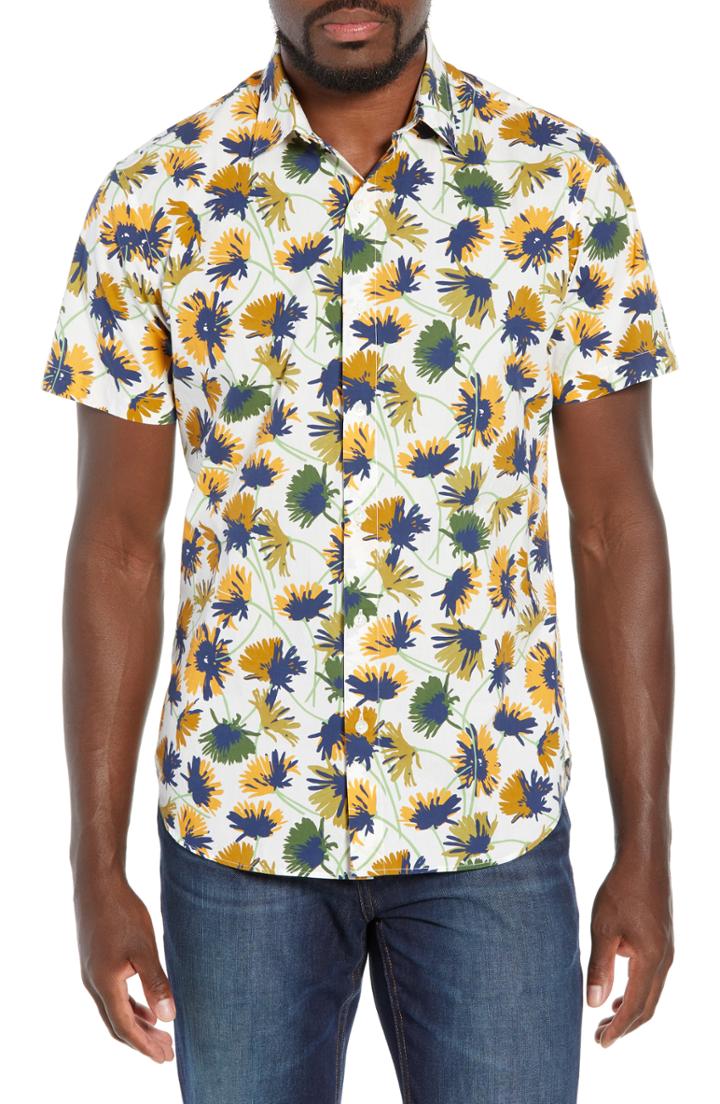 Men's Bonobos Premium Slim Fit Floral Print Sport Shirt, Size R - White