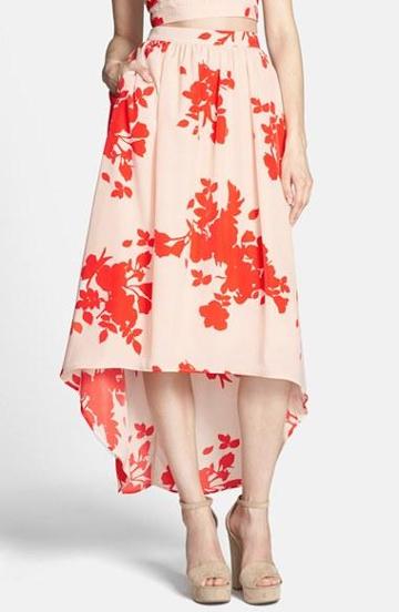 Rules Of Etiquette Floral Print High/low Midi Skirt Soft Linen Poppy