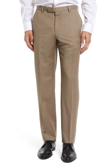 Men's Boss Leenon Flat Front Solid Wool Trousers R - Brown