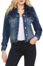 Women's Vince Camuto Faux Fur Collar Denim Jacket - Blue