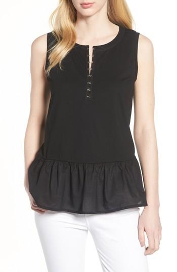 Women's Caslon Mix Media Cotton Blend Peplum Top - Black