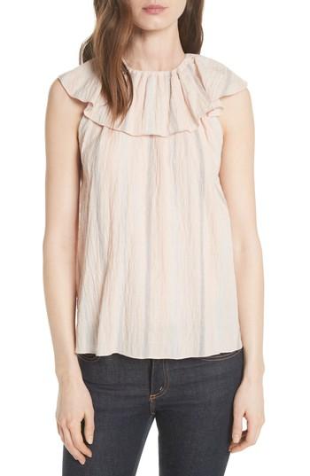 Women's Rebecca Taylor Ruffle Neck Stripe Top - Pink