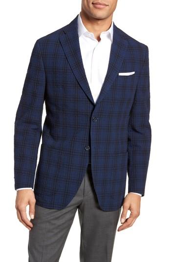 Men's Jkt New York Trent Trim Fit Stretch Cotton Plaid Sport Coat R - Blue