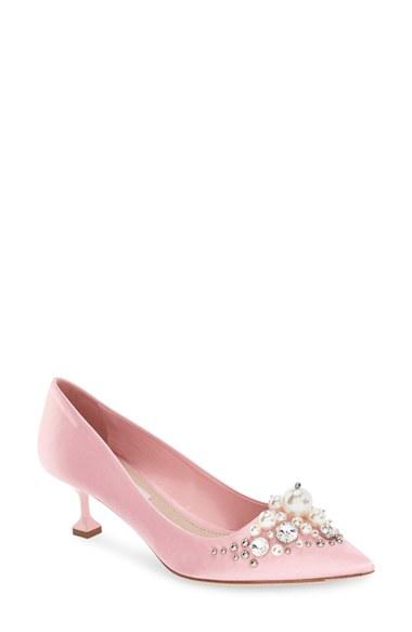 Women's Miu Miu Embellished Pointy Toe Pump