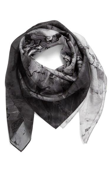 Women's Nordstrom Studies In Oils Square Silk Scarf, Size - Grey
