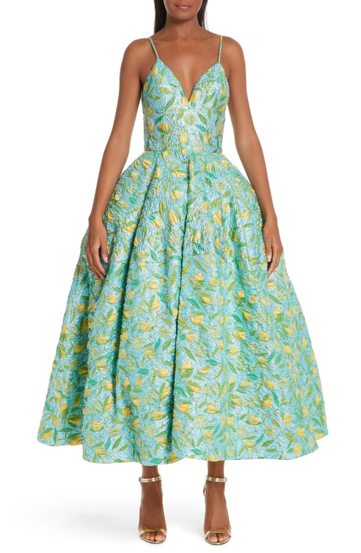 Women's Christian Siriano Floral Evening Dress - Blue/green
