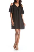 Women's Karen Kane Lace Trim Crepe Cold Shoulder Dress - Black