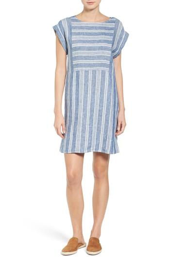 Women's Caslon Stripe Linen Shift Dress, Size - Blue