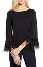Women's Halogen Feather Trim Ponte Top - Black