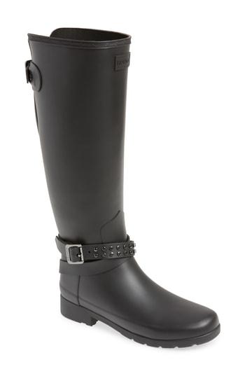 Women's Hunter Refined Adjustable Back Knee High Rain Boot M - Black