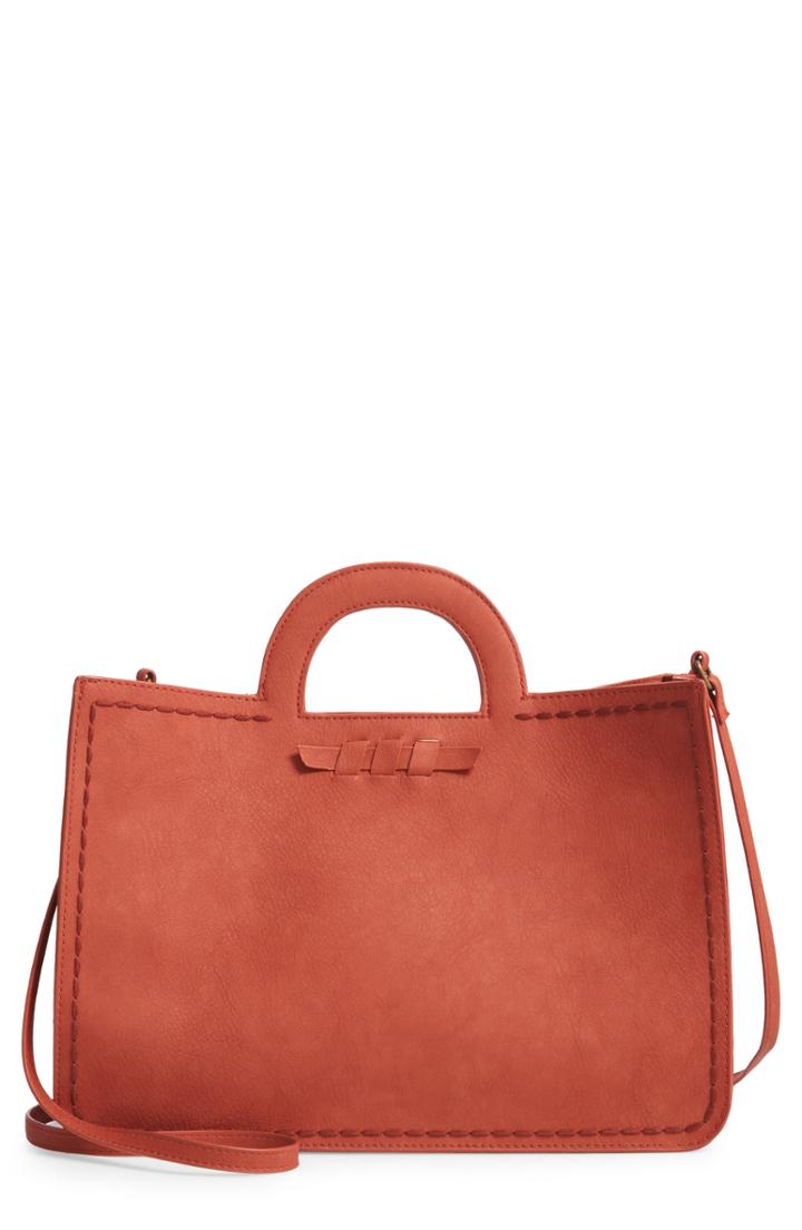 T-shirt & Jeans Faux Leather Top Handle Tote Bag - Orange